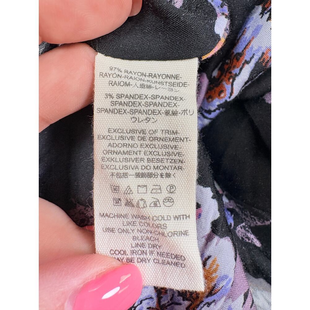 Free People Black Floral Mini Dress Boho Ruched Tie Front Festival Babydoll S - Picture 15 of 16